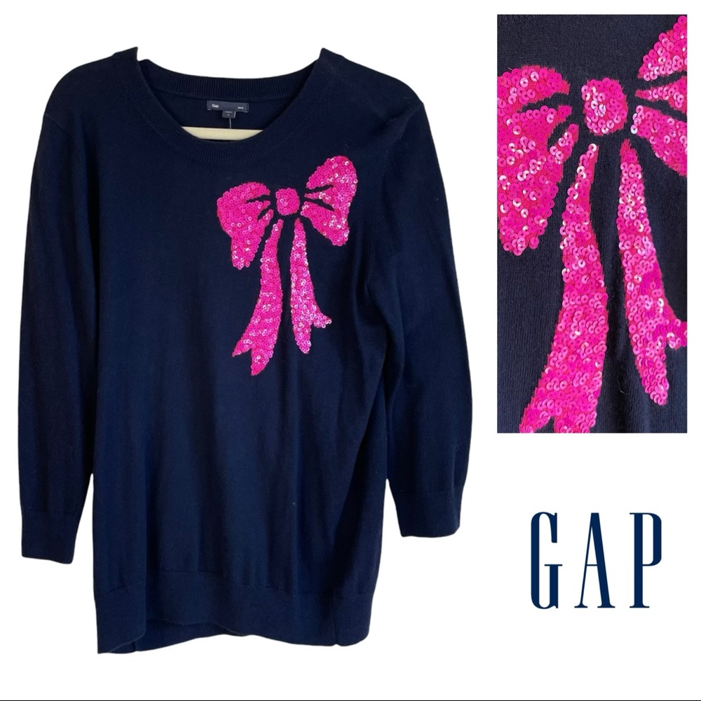 🌀 Retro Gap Navy Blue Sequin Bow Sweater